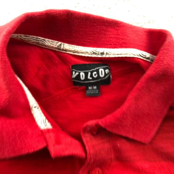 Volcom Mens Polo Shirt Medium Striped Casual Lightweight Short Sleeve Red Y2K - Picture 7 of 13